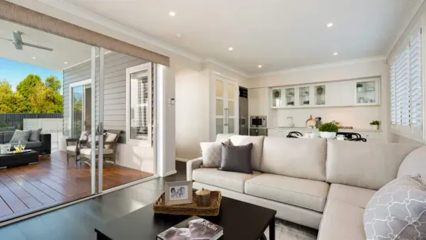 Open-plan granny flat living and kitchen space