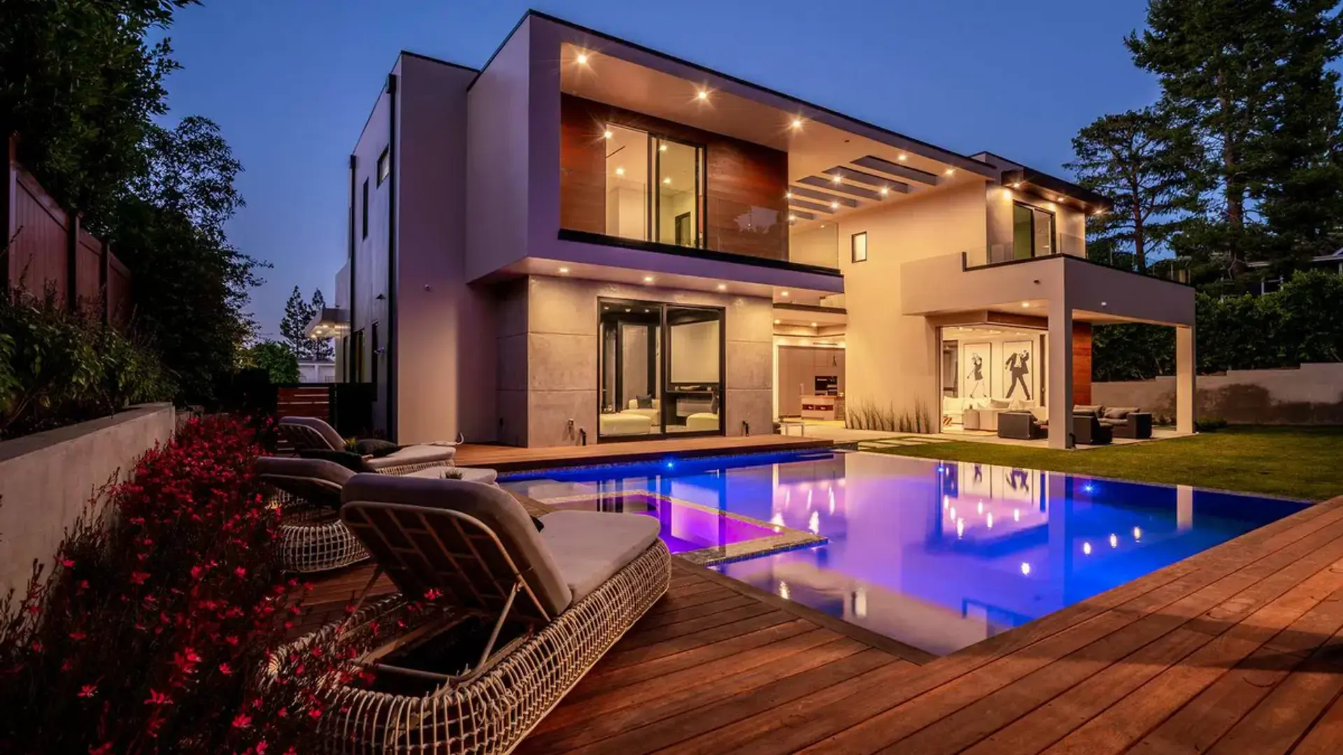 Luxury custom home with modern architectural lines