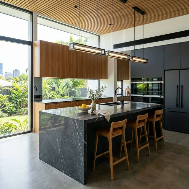 Custom kitchen renovation with stone island